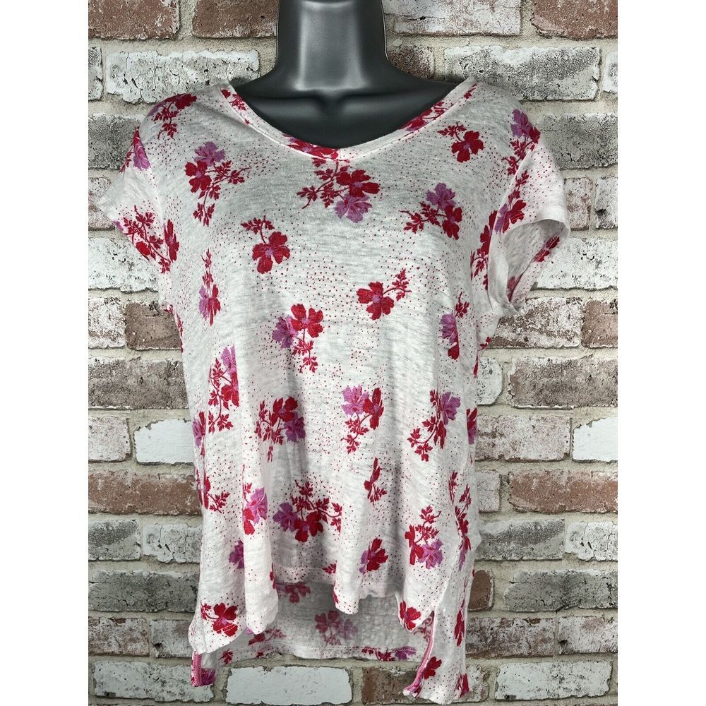 Joie White and Red Floral Short Sleeve Tee